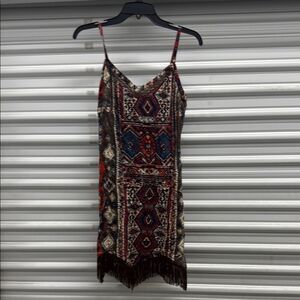 Idyllwind Women's Yearling Printed Fringe Mini Slip Dress Dark Brown XS  US